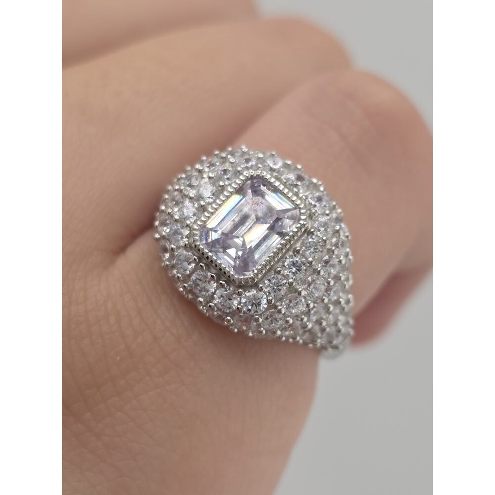 New 925 Sterling Silver CZ Emerald Cut Ring Size 8